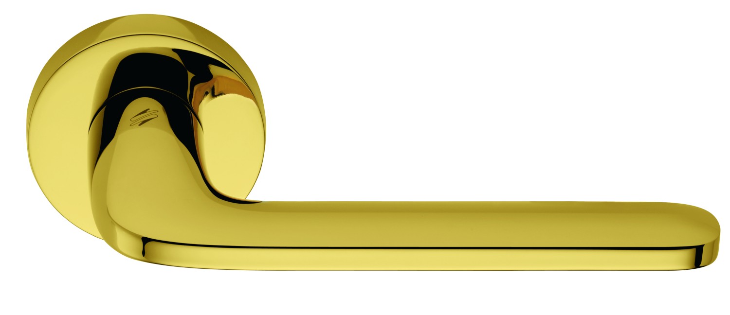 COLOMBO DESIGN -  Maniglia ROBOQUATTRO coppia con rosette e bocchette ovali foro yale - mat. OTTONE - col. OROPLUS - OTTONE LUCIDO
