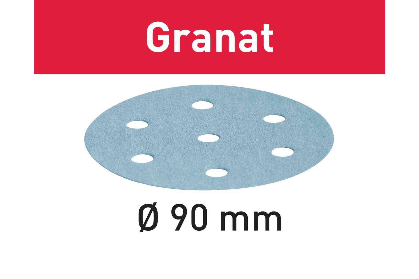 FESTOOL -  Abrasivo GRANAT disco carta uso automatico per levigatura vernici e resine - dimensioni Ø 90 - grana 60 - formato 6 FORI + 1 - note PER RO 90 DX