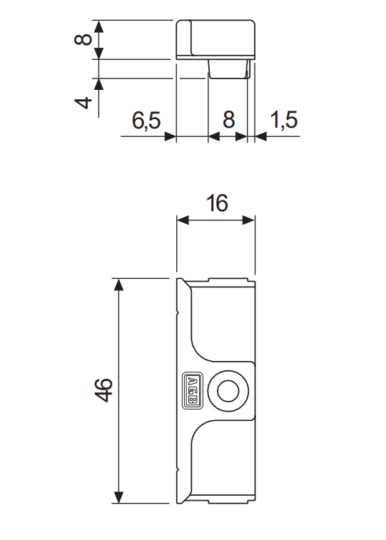 AGB -  Incontro GALILEO fisso per nottolino - col. 15 - ZINCO SILVER - aria 11 - interasse CAN. 8+7 - dimensioni 15X46X8
