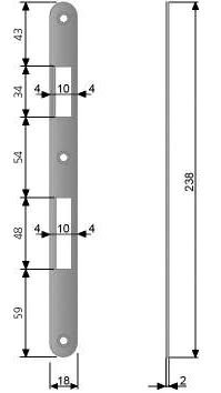 AGB -  Incontro PATENT GRANDE MOD 590 bordo tondo per patent - col. CROMATO OPACO - frontale l 18 - frontale h 238 - foro scrocco 10