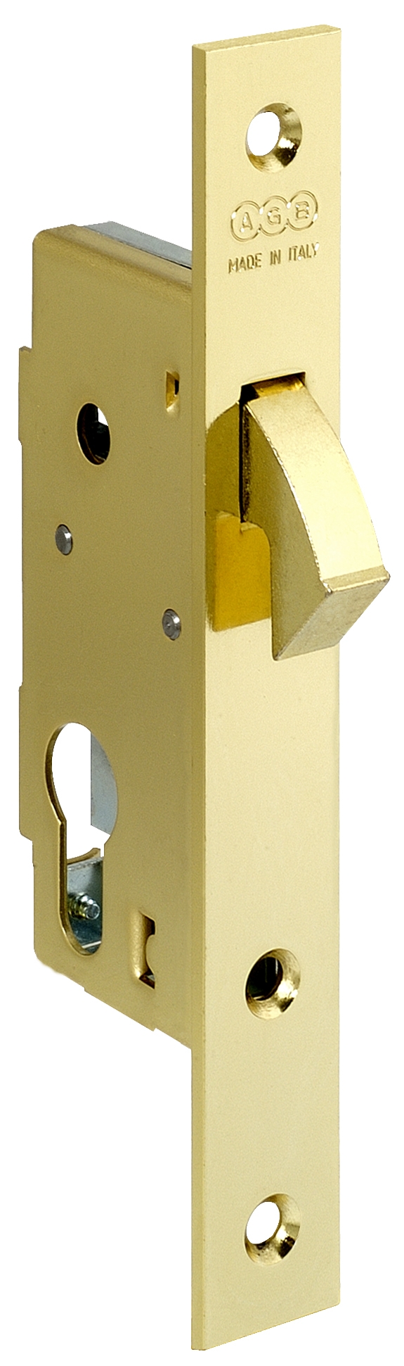 AGB -  Serratura MOD. 701 per porta scorrevole bordo quadro con catenaccio a gancio e foro yale per cilindro - col. BRONZATO VERNICIATO - entrata 40 - frontale 22 X 168