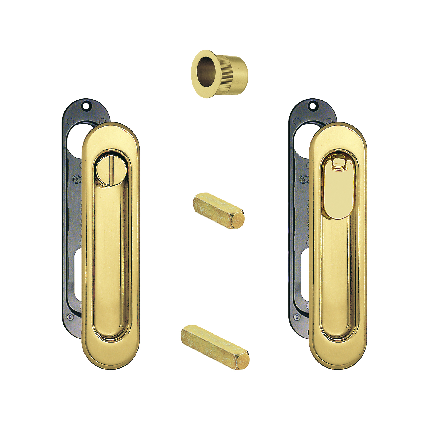 AGB - Kit Maniglia Da Incasso SCIVOLA KIT R ovale con chiavistello intaglio e maniglietta di trascinamento - mat. OTTONE - col. 02 - BRONZATO - dim. 152 X 36