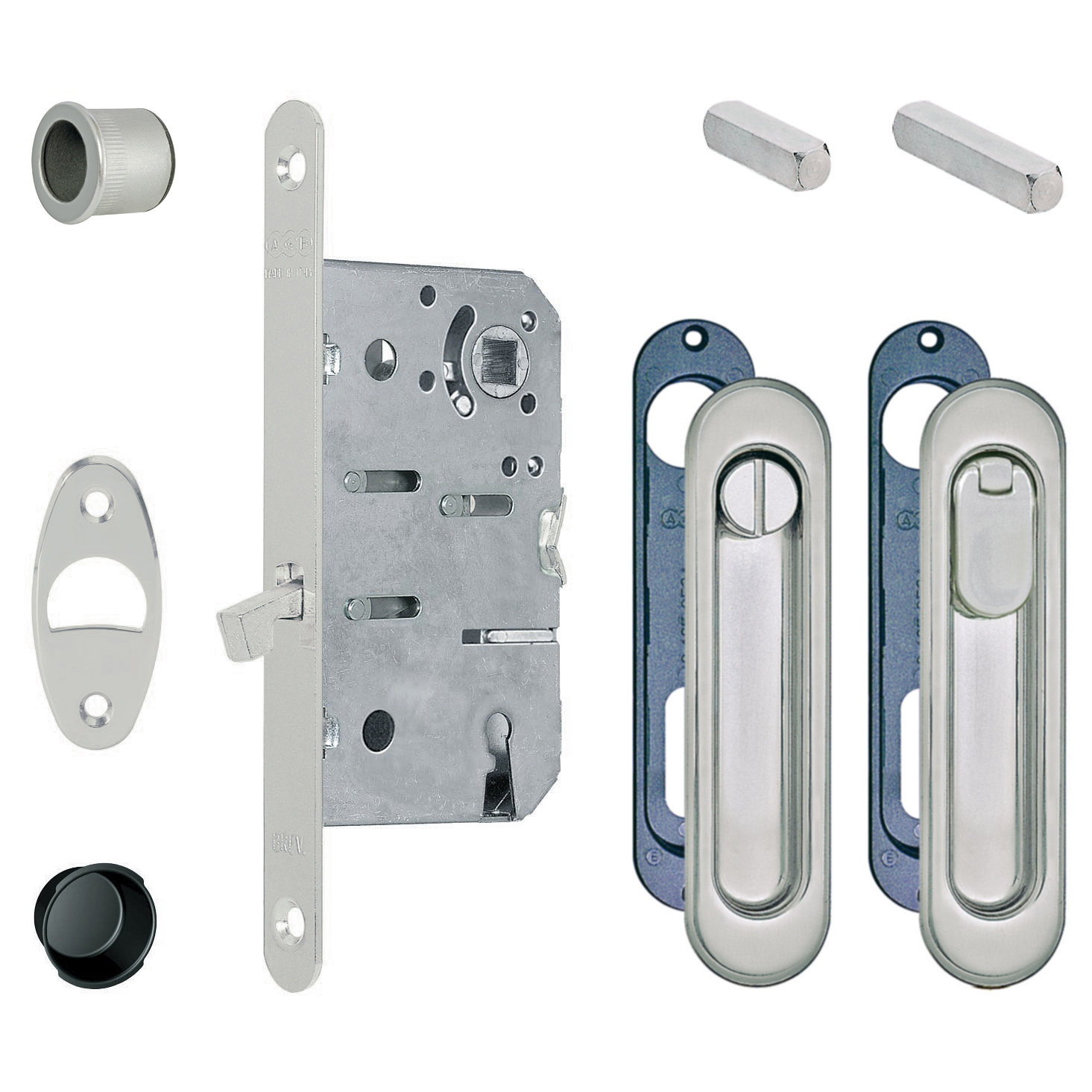 AGB - Kit Maniglia Da Incasso SCIVOLA T KIT C ovale con serratura e50 chiavistello intaglio e maniglietta di trascinamento - mat. OTTONE - col. 02 - BRONZATO - dim. 152 X 36 - entrata 50