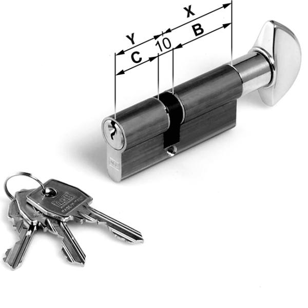 AGB -  Cilindro MOD. 600 con chiave e pomolo mk - a chiave maestra - col. NICHELATO OPACO - lunghezza 75 - misura P-40-10-25