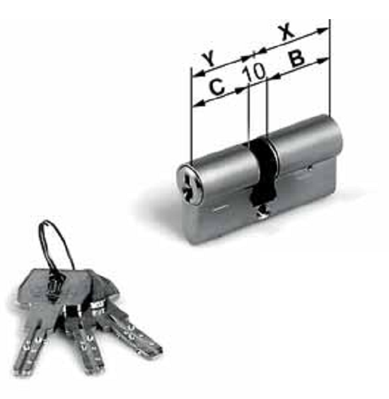 AGB -  Cilindro OPERA DQ - SL per porta tagliafuco a rotazione completa con chiave e chiave - col. NATURALE - ANODIZZATO ARGENTO - lunghezza 80 - misura 35-10-35