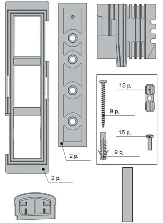 AGB - Kit Tappo ALZANTE CLIMATECH confezione accessori guida per alzante scorrevole - col. GRIGIO RAL 7035 - schema A - dim. SPESS. 78 - note DX