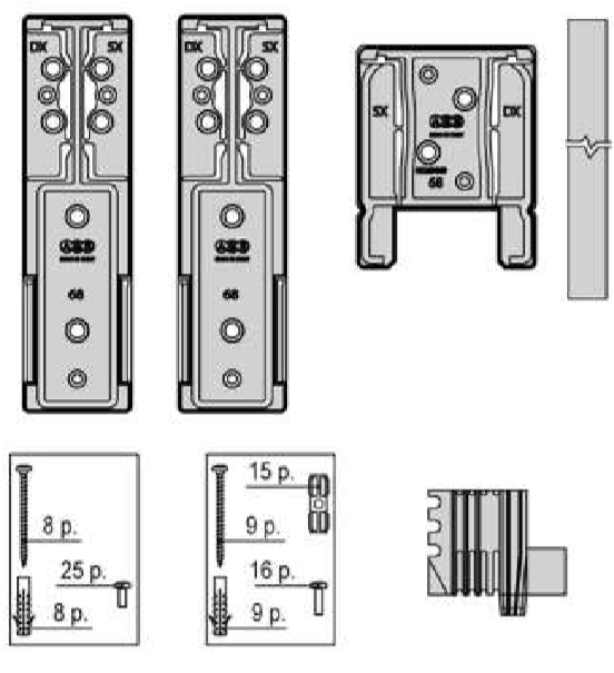 AGB - Kit Tappo ALZANTE IMAGO confezione accessori guida per alzante scorrevole - col. NERO - BLACK POWERAGE - note SX - SCHEMA 4 - dimensioni SPESSORE 78