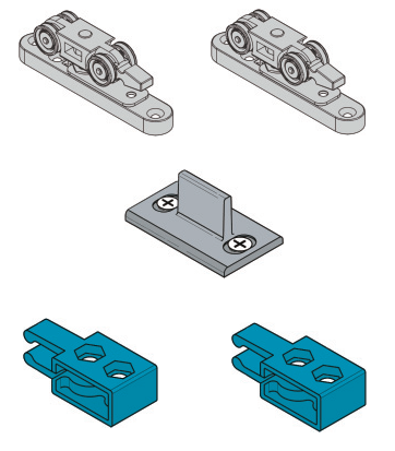 KOBLENZ -  Kit SYSTEM 0450 accessori sistema scorrevole per porte a filo del binario - a: ART. 0450/52 CARRELLO CON STAFFA IN ZAMA A SCOMPARSA PZ. 2 - b: ART. 0810/80X800 GUIDA INFERIORE PZ. 1 - c: ART. 0400/52 FRENO D’ARRESTO PZ. 2