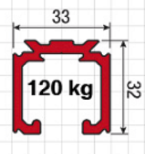 KOBLENZ -  Binario SYSTEM 0500 di scorrimento guida superiore - col. ANODIZZATO - lunghezza 6000 - lb 120 KG