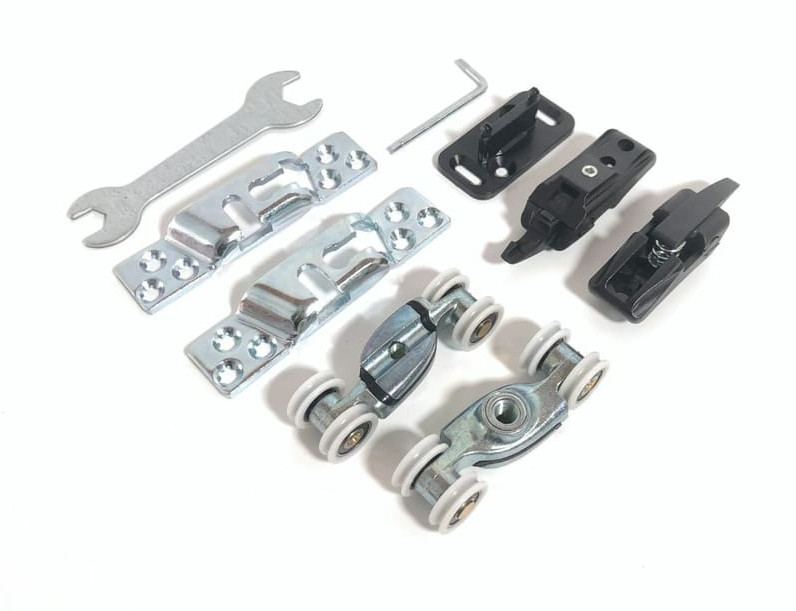 KOBLENZ -  Kit SYSTEM 0500 accessori sistema scorrevole per porte con carrello con cuscinetti a sfere - a: ART. 0500/52 CARRELLO DI SCORRIMENTO PZ. 2 - b: ART. 0500/55 STAFFA IN ZAMA ANCORAGGIO PORTA PZ. 2 - c: ART. 0500/54 VITE SUPPORTO CARRELLO PZ. 2 - 