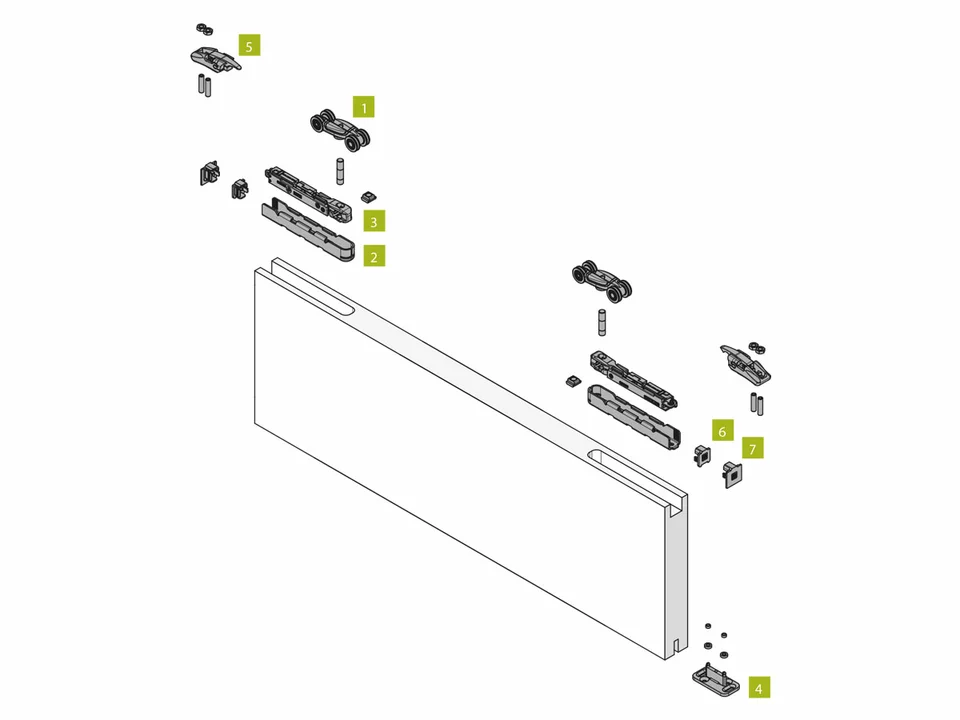 KOBLENZ -  Kit SYSTEM 0600 80-120 kg accessori sistema scorrevole per porte a filo del binario - a: ART. 0500/52 CARRELLO DI SCORRIMENTO PZ. 2 - b: ART. 0600/51 PROFILO ANCORAGGIO PORTA PZ. 2 - c: ART. 0600/52 PROFILO ANCORAGGIO CARRELLO PZ. 2 - d: ART. 0