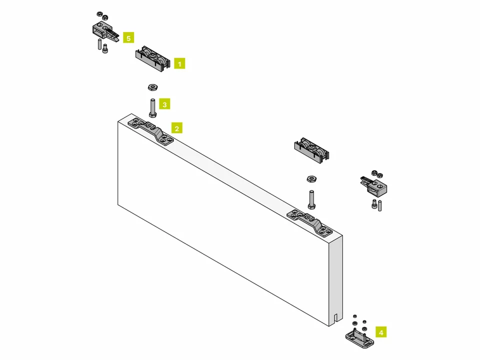 KOBLENZ -  Kit SYSTEM 0800 accessori sistema scorrevole per ante - a: ART. 0800/51 CARRELLO DI SCORRIMENTO PZ. 2 - b: ART. 0500/55 STAFFA IN ZAMA ANCORAGGIO PORTA PZ. 2 - c: ART. 0500/54 VITE SUPPORTO CARRELLO PZ. 2 - d: ART. 0810/80X800 GUIDA INFERIORE P