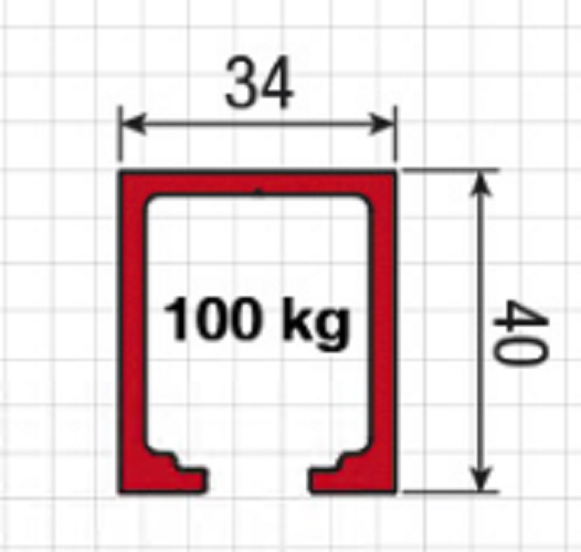 KOBLENZ -  Binario SYSTEM 0810 di scorrimento guida superiore - col. ANODIZZATO - lunghezza 6000 - lb 100 KG