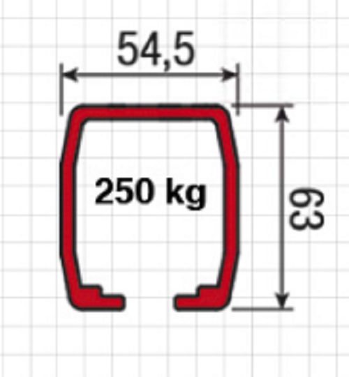KOBLENZ -  Binario SYSTEM 0850 di scorrimento guida superiore - col. ANODIZZATO - lunghezza 6000 - lb 250 KG