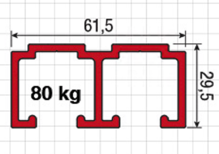 KOBLENZ -  Binario SYSTEM 1040 doppio di scorrimento guida superiore - col. ANODIZZATO - lunghezza 6000