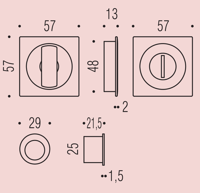 COLOMBO DESIGN -  Maniglia Da Incasso ONEQ - SERIE MOOD quadra con chiavistello intaglio e maniglietta di trascinamento - col. BIANCO - dim. 57 X 57