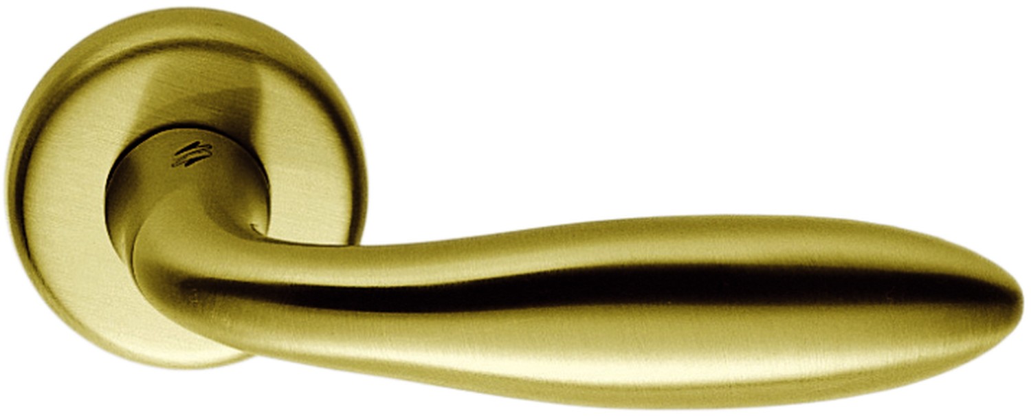 COLOMBO DESIGN -  Maniglia MACH coppia con rosette e bocchette tonde foro patent - mat. OTTONE - col. OROMAT - OTTONE SATINATO