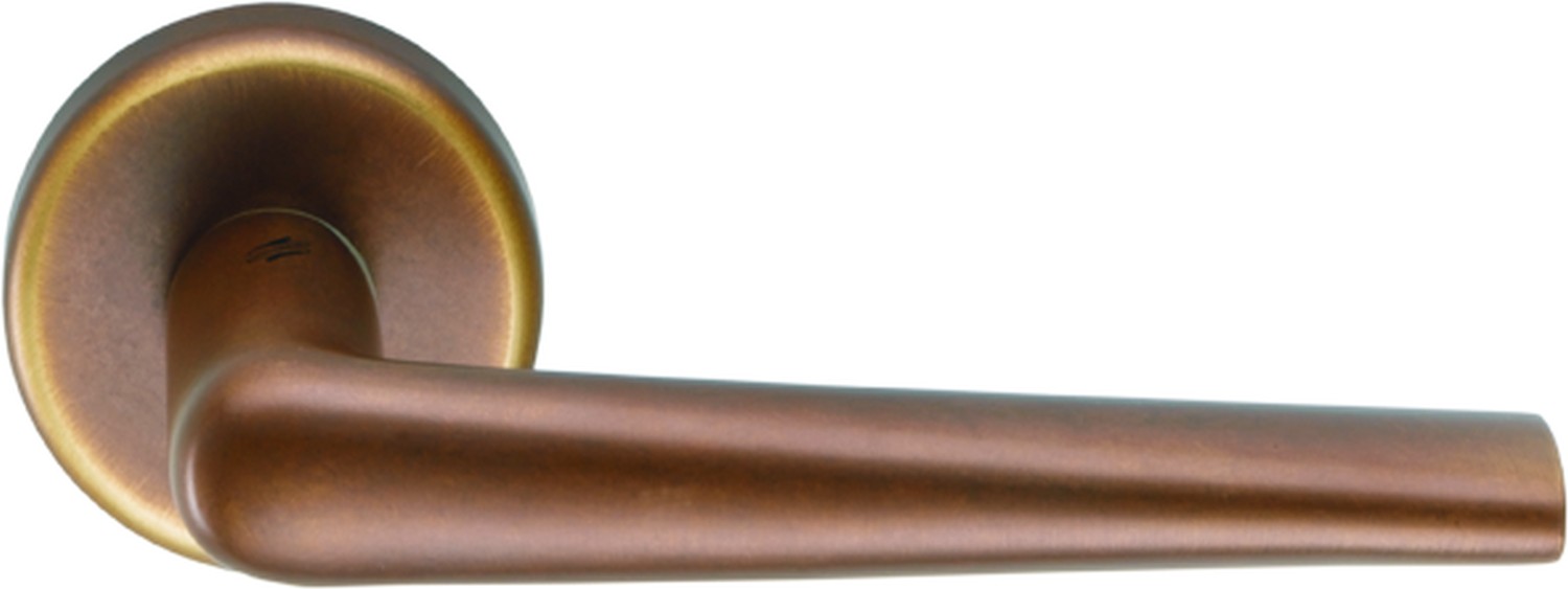 COLOMBO DESIGN -  Maniglia ROBOTRE coppia con rosette e bocchette ovali foro yale - mat. OTTONE - col. BRONZO