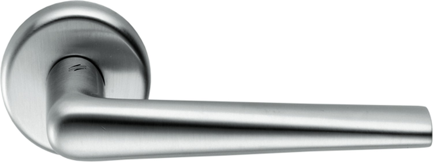 COLOMBO DESIGN -  Maniglia ROBOTRE coppia con rosette e bocchette ovali foro yale - mat. OTTONE - col. CROMO MAT - SATINATO