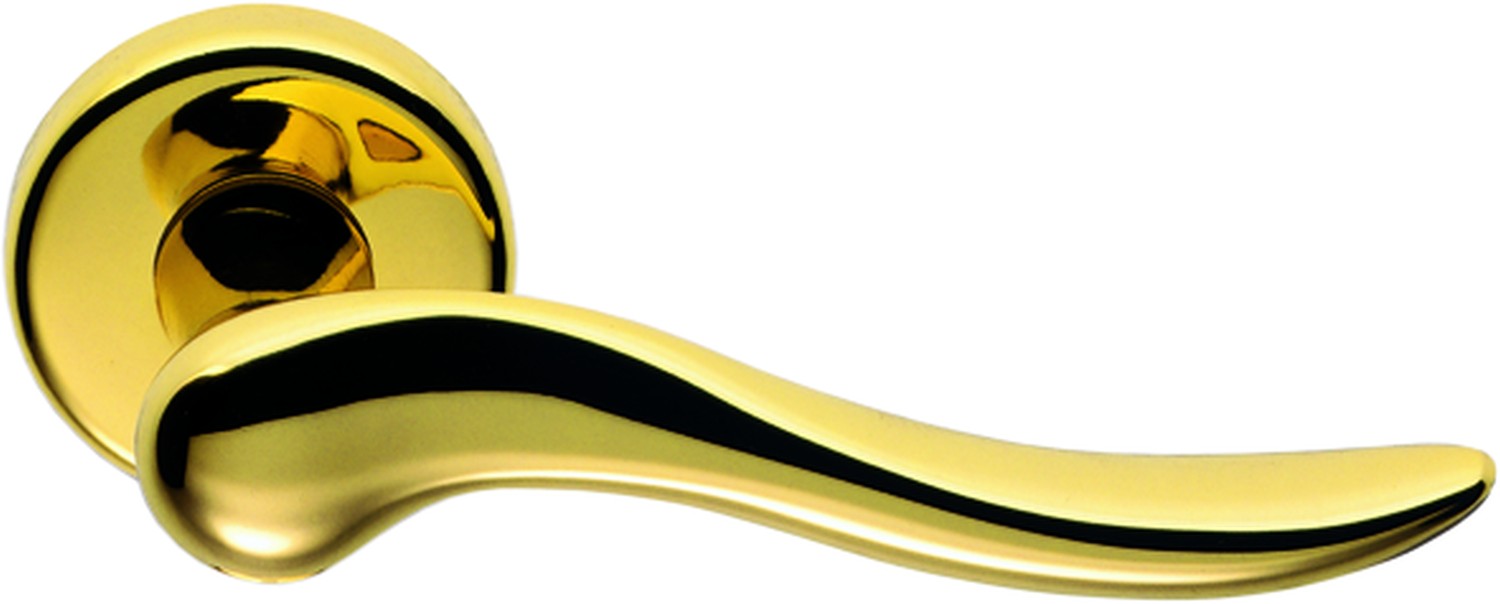 COLOMBO DESIGN -  Maniglia PETER coppia con rosette e bocchette ovali foro yale - mat. OTTONE - col. OROPLUS - OTTONE LUCIDO