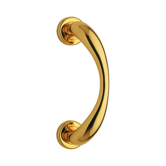 REGUITTI -  Maniglione DUNA zancato con rosette - mat. OTTONE - col. 46 PVD LUCIDO ORO - interasse 180 - lunghezza 224