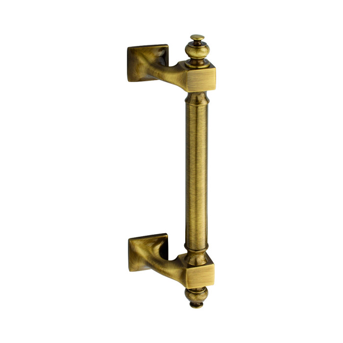 REGUITTI -  Maniglione MONACO zancato con rosette - mat. OTTONE - col. 08 OTTONE BRONZATO GRAFFIATO - interasse 205 - lunghezza 300