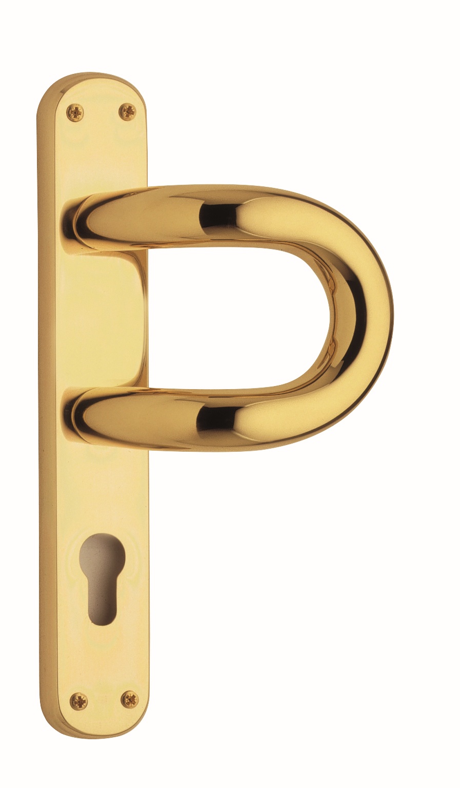 REGUITTI -  Maniglione UNIVERSO zancato con placca foro yale - mat. OTTONE - col. 02 OTTONE LUCIDO VERNICIATO - diametro MM 254 X 41