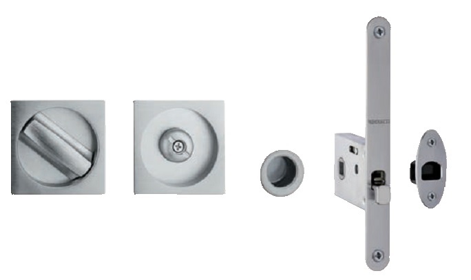 REGUITTI - Kit Maniglia Da Incasso ART. 873 quadra con serratura e50 chiavistello intaglio e maniglietta di trascinamento - mat. ZAMA - col. Z8 ZAMA SATINATA CROMATA - dim. 53 X 53 - entrata 50