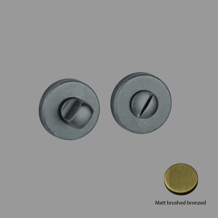 REGUITTI -  Chiavistello/nottolino tondo libero/occupato con intaglio - mat. OTTONE - col. 08 OTTONE BRONZATO GRAFFIATO