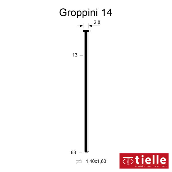 TIELLE -  Groppino - Spillo GROPPINI 14 per spillatrice - l. spillo min - max 40 - ø spillo min - max 1,40 X 1,60