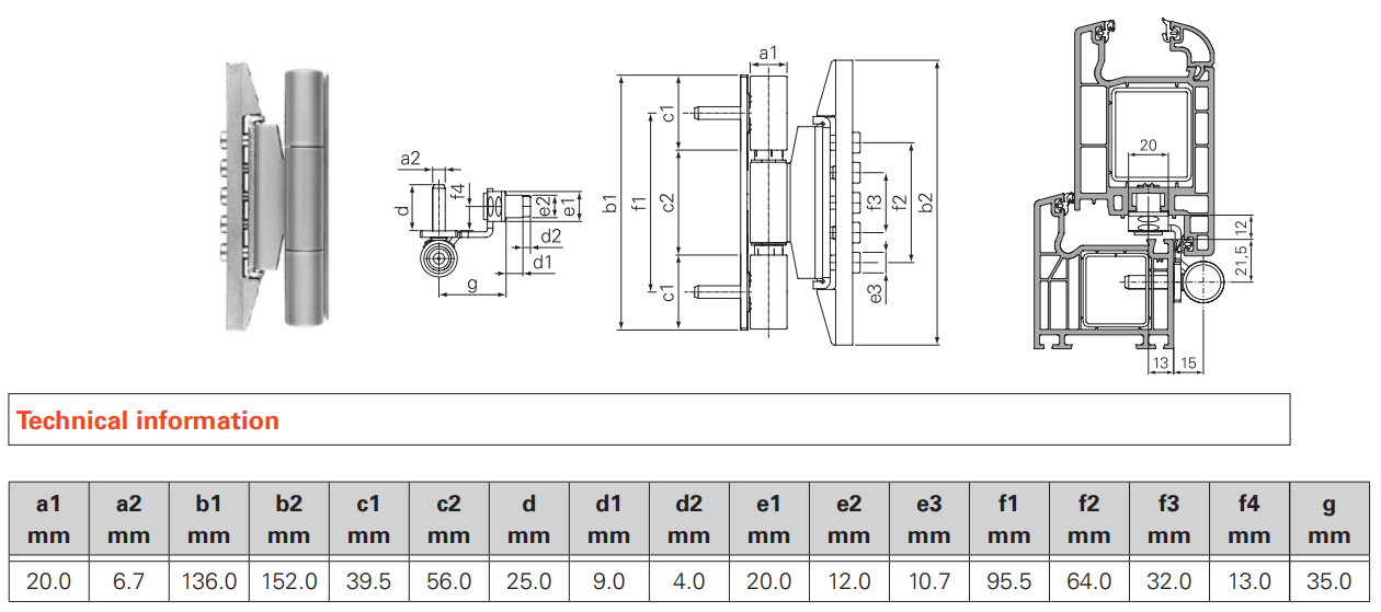 SFS INTEC -  Cerniera DYNAMIC 3D 20 regolabile per cava euro - col. MARRONE RAL 8022 - ø - diametro 20 - portata (kg) 160 - reg. alt. +/-4 - reg. pro. +/-1 - reg. lat. +/-2