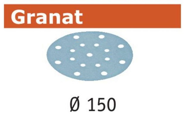 FESTOOL -  Abrasivo GRANAT disco carta uso automatico per levigatura vernici e resine - dimensioni Ø 150 - grana 100 - formato 16 FORI + 1