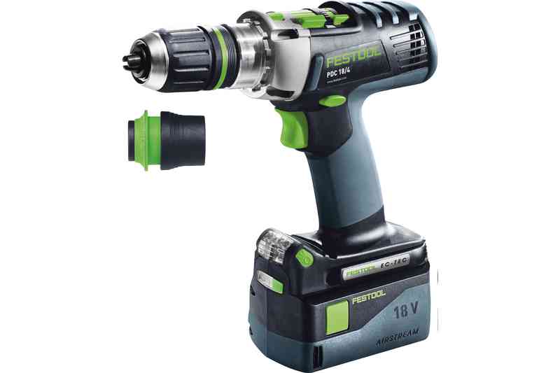 FESTOOL -  Trapano TRAPANO PDC QUADRIVE avvitatore con mandrino autoserrante a percussione a batteria - pot. (w) / coppia (nm) 18V/5,2 AH - COPPIA LEGNO 40 - ACCIAIO 60