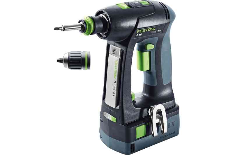 FESTOOL -  Trapano TRAPANO C avvitatore con mandrino autoserrante senza percussione a batteria - pot. (w) / coppia (nm) 18V/5,2 AH - COPPIA LEGNO 27 - ACCIAIO 45