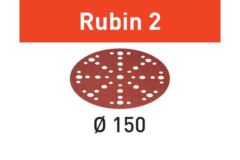 FESTOOL -  Abrasivo RUBIN 2 disco carta uso automatico per levigatura legno - metallo - resine - dimensioni STF D150/48 P180 RU2/50 RUBIN 2 - grana P180 - formato Ø150 - note 50 PEZZI