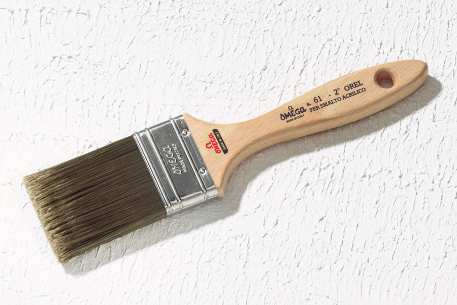 Pennello SERIE 61 con manico in legno per smalti acrilici - mat. FIBRA 100% OREL - col. MARRONE DORATO - note N.3 - dimensioni 70