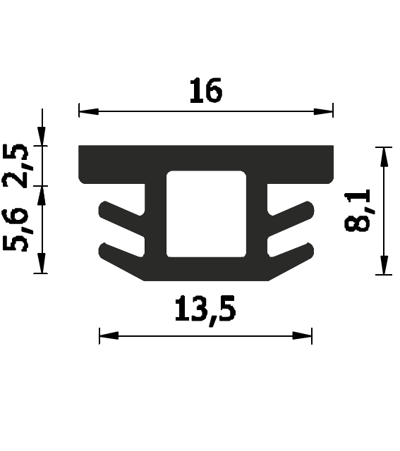 ROVERPLASTIK -  Guarnizione SERIE AC per serramenti modelli speciali - mat. TPE - col. GRIGIO - aria 0 - battuta 16 - note A218 AC