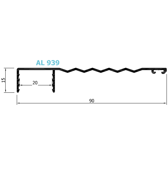 ROVERPLASTIK -  Gocciolatoio PROFILI profilo per falso telaio - mat. ALLUMINIO - col. ARGENTO - dimensioni AL939