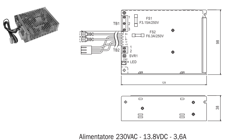 ISEO -  Trasformatore per motore a scomparsa - info ALIMENTATORE 230VAC - 13.8VDC - 3,6A