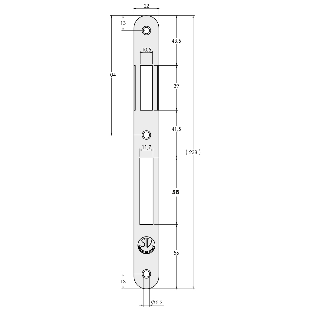 STV -  Incontro ART. 110 bordo tondo per patent - col. INOX - larghezza 238 - altezza 22