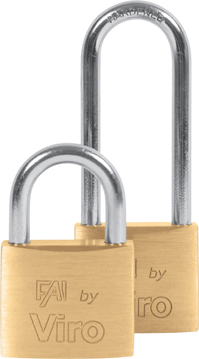 VIRO -  Lucchetto FAI rettangolare con 2 chiavi - mat. OTTONE - col. OTTONATO - a: 40 - b: 33 - c: 23 - d: 6,3 - e: 15 - f:  22