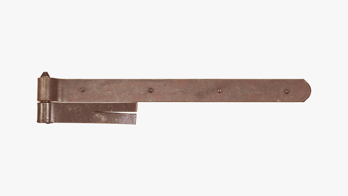 Bandella FORGIATO dritta occhio centrale - col. RUGGINE - a: 400 - z mm CON CARDINE DA MURARE