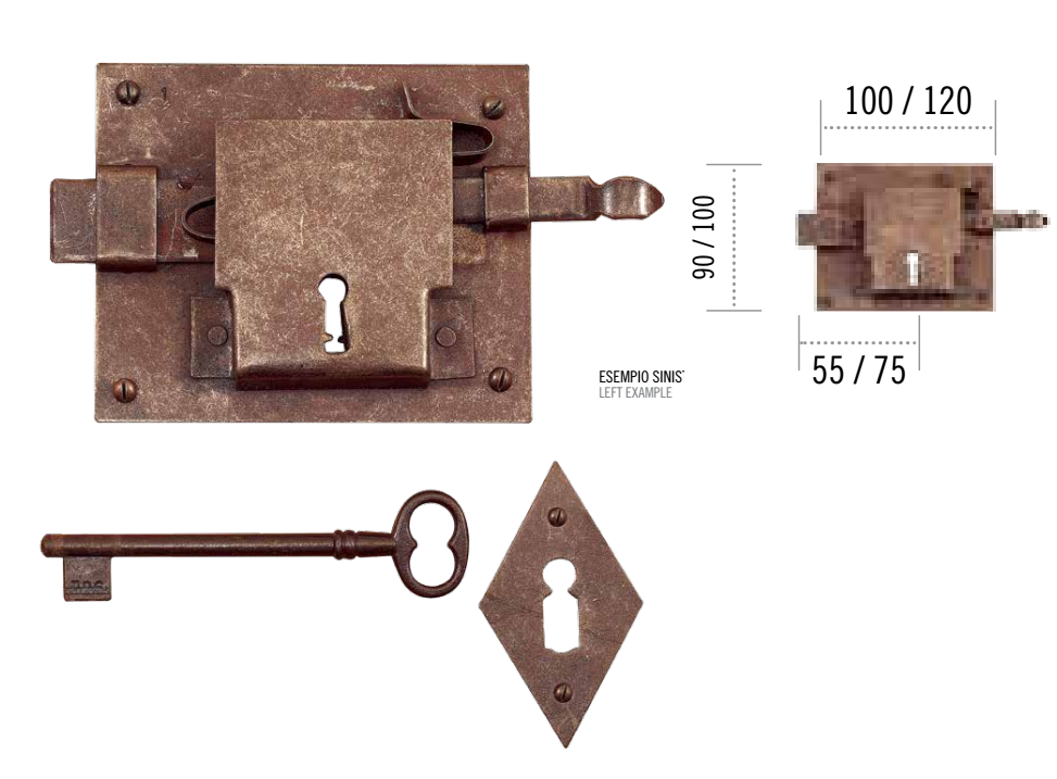 Serratura FORGIATO da applicare con catenaccio - col. RUGGINE - entrata 45