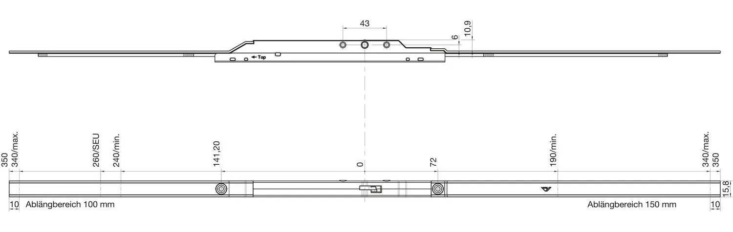 ROTO FRANK -  Cremonese NT/NX STD - ALLUMINIO anta ribalta altezza maniglia variabile prolungabile senza dss - gruppo / dimensioni 817 - entrata - 6 - alt. man. 195- 520 - lbb/hbb 460- 1040