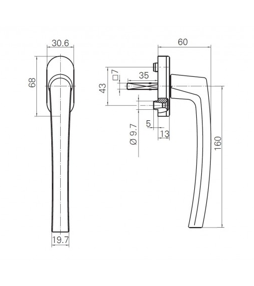 ROTO FRANK -  Maniglione Per Parallelo Complanare PATIO ALVERSA monocomando - col. ARGENTO NATURALE - diametro PAT S/Z L/P RL ALV 35 C.L. 160 R011 - interasse 35 - lunghezza 8