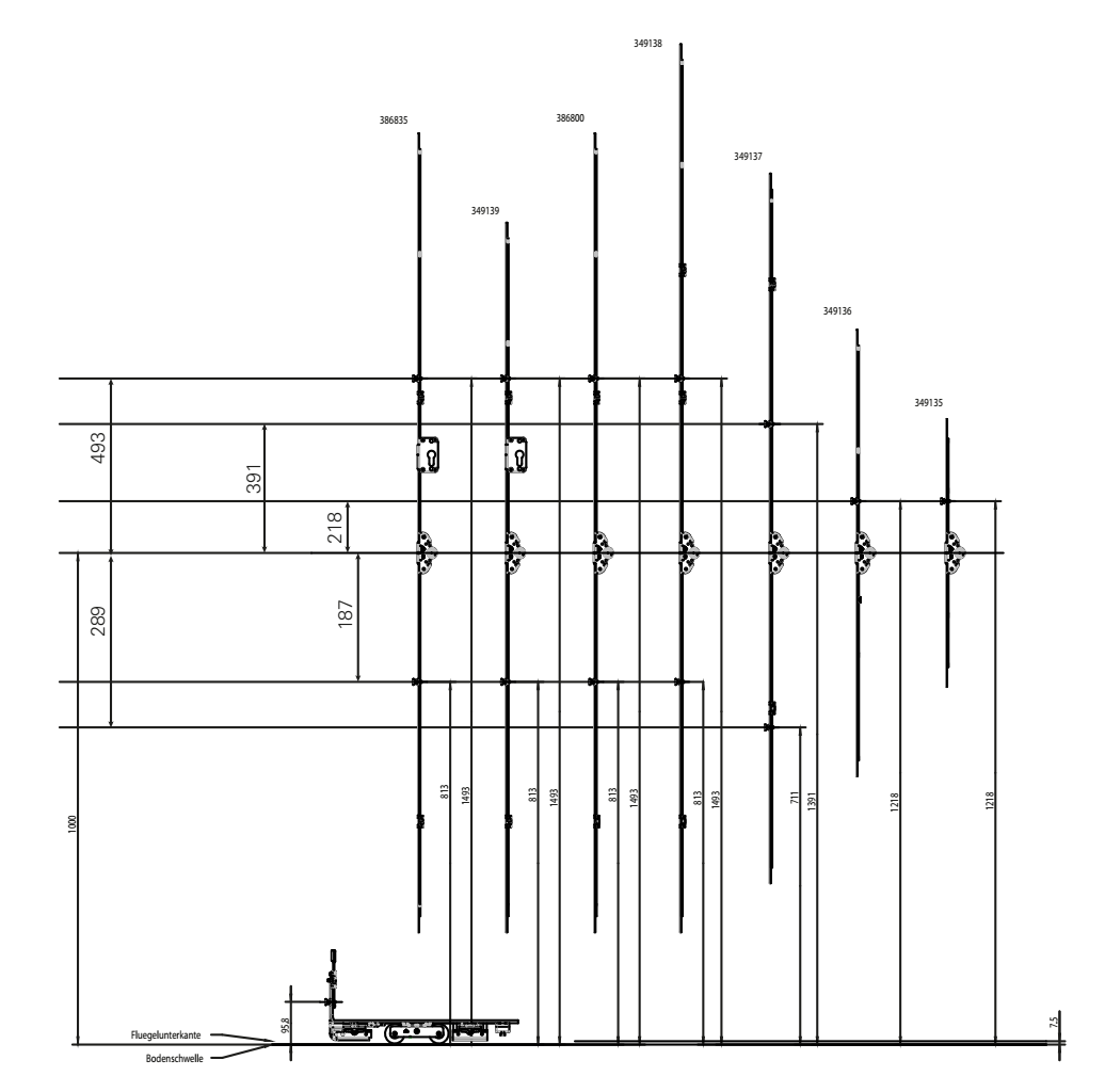 ROTO FRANK -  Cremonese PATIO LIFE per alzante scorrevole altezza maniglia fissa con foro cilindro senza dss - gr / dim. 1790 - entrata 30 - alt. man. 1000 - lbb/hbb 1871 - 2070