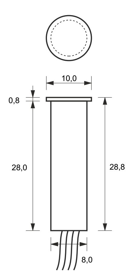 Contatto Reed NC ad incasso per sistemi di controllo e allarme - col. BIANCO - note CONTATTO MAGNETICO DA INCASSO, IN ABS Ø8 MM - dimensioni Ø 8 X 29 - info CAVO DA 3 METRI