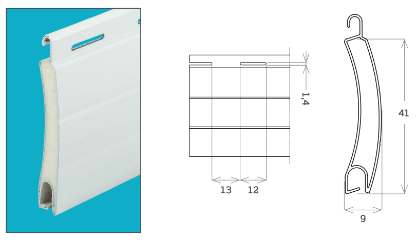 MV LINE -  Avvolgibile P08 PROFIL NOVA alluminio coibentato bassa densita - solo telo - mat. ALLUMINIO - col. P08 LEGNO - h 41 - l 9 - kg per mq 3,20