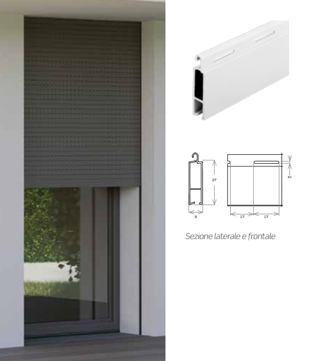 MV LINE -  Avvolgibile SEKUR MIDI alluminio estruso solo telo - mat. ALLUMINIO - col. SEKUR MINI BASE - h 27 - l 9 - kg per mq 9,00