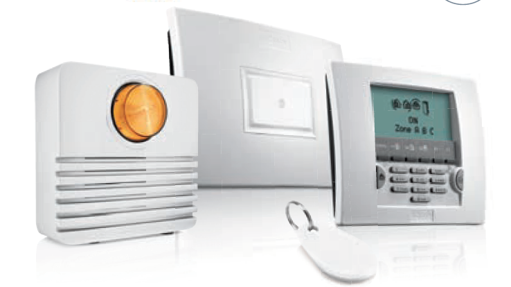 SOMFY - Kit Centralina PROTEXIAL IO sistema di allarme wireless - a: UNITÀ CENTRALE CON MODULO GSM + SIM CARD INCLUSA - b: TASTIERA LCD CON BADGE - c: SIRENA DA ESTERNO